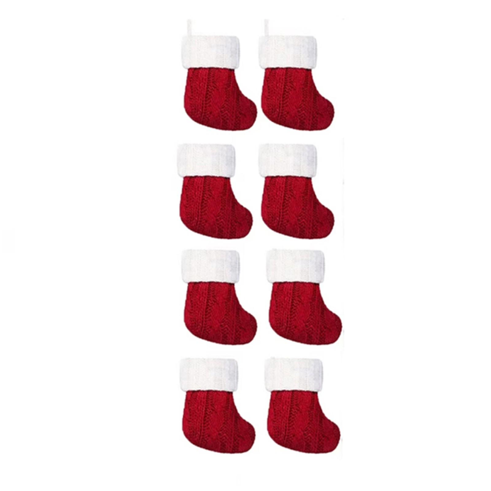 

8PCS Christmas Small Stockings Knitted Xmas Classic Stocking Small Christmas Fireplace Stockings Holiday Hanging Decorations Stockings червоний