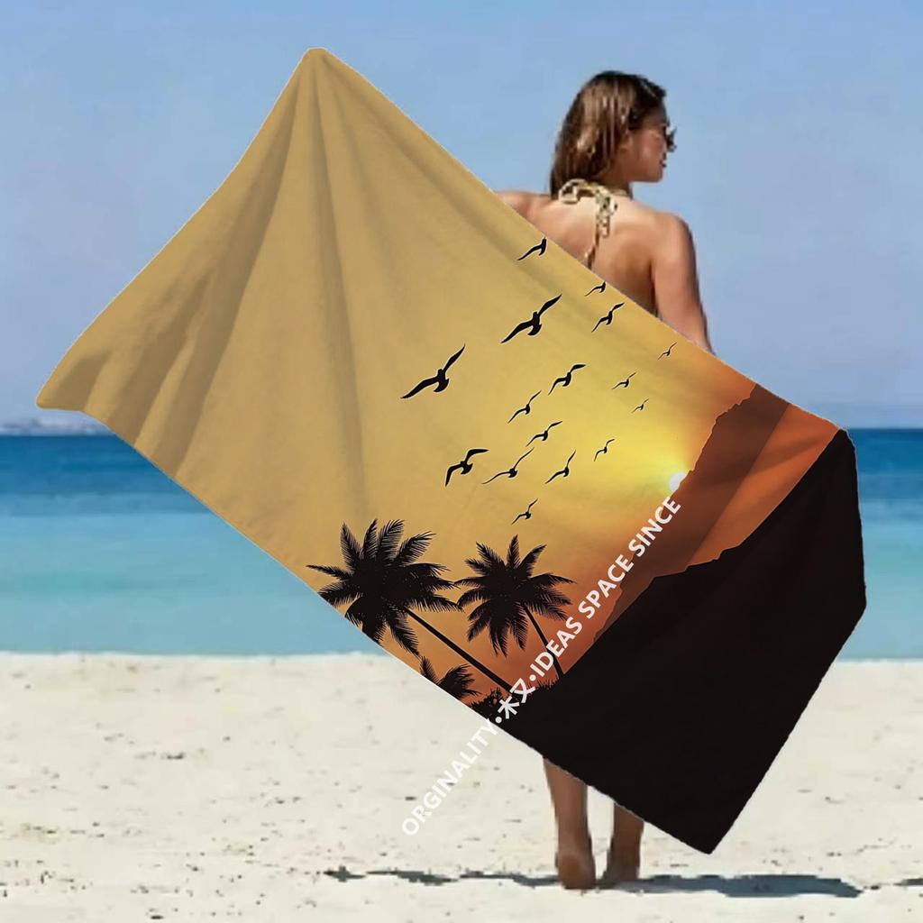 Vintage Retro Sunset Palm Beach Towel Patterned Sunscreen And Windproof Suitable For Swimming Pool Camping Travel