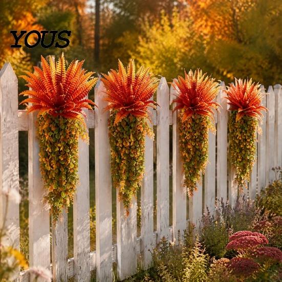 Maintenance Free Decorative Plants Fall Artificial for Hanging, UV-Resistant Faux Flowers, Realistic Plastic Flowers Garden Trailing Vines Autumn