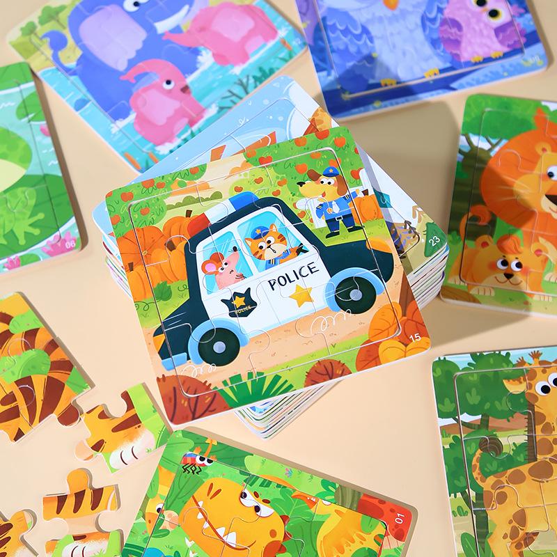 9-Piece Wooden Puzzle Kindergarten Children'S Early Education Puzzle Cartoon Animal Traffic Plane Puzzle 3-7 Years Old Toy