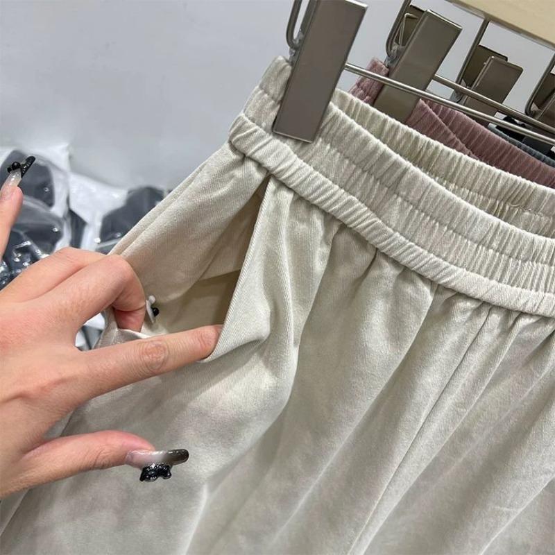 Women Casual Wide Leg Pants Elastic Waist Ruffle Hem Cropped Pants