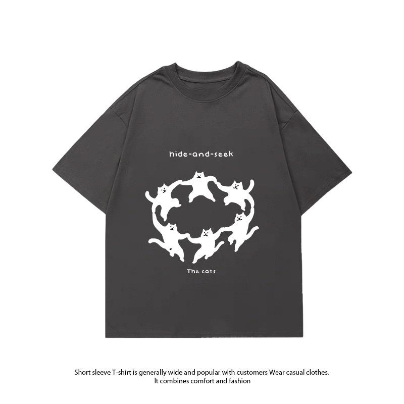 ZAZOMDE Vintage Aesthetic Group Kittens Graphic Tshirt Unisex Oversized Short Sleeve Letter Print Casual Hip Hop Tops 2026