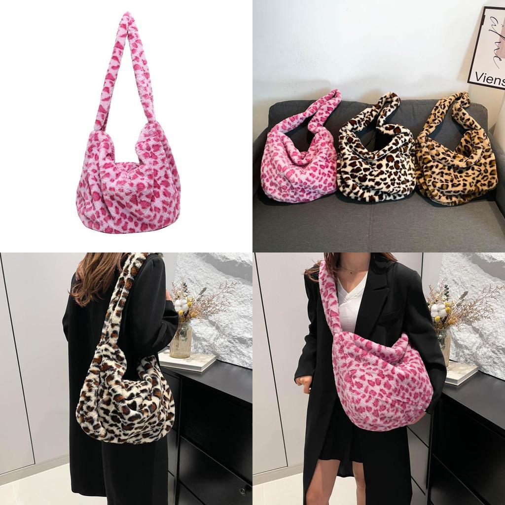 Trendy Large Capacity Plush Crossbody Bag For Women With Elegant Leopard Pattern
