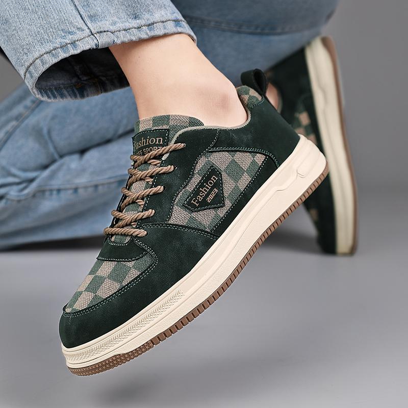 Men’s Black Green Checked Sports Shoes Casual Skateboard Shoes Students Walking Running Sneakers Shoes Over Sized 46 47 48