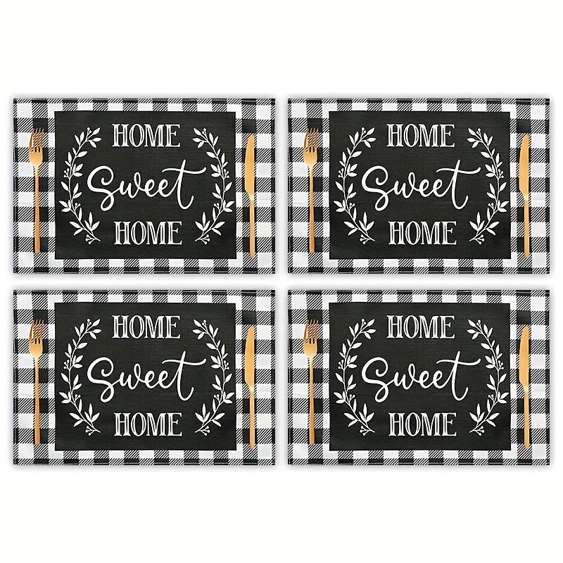 4Pcs, Black and White Checkered Letter Placemats, the Best Placemats, Washable, Suitable for Holiday Parties, Home Decor