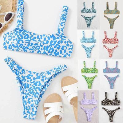 European & American Style High-Waisted Multi-Color Printed Bikini Swimsuit