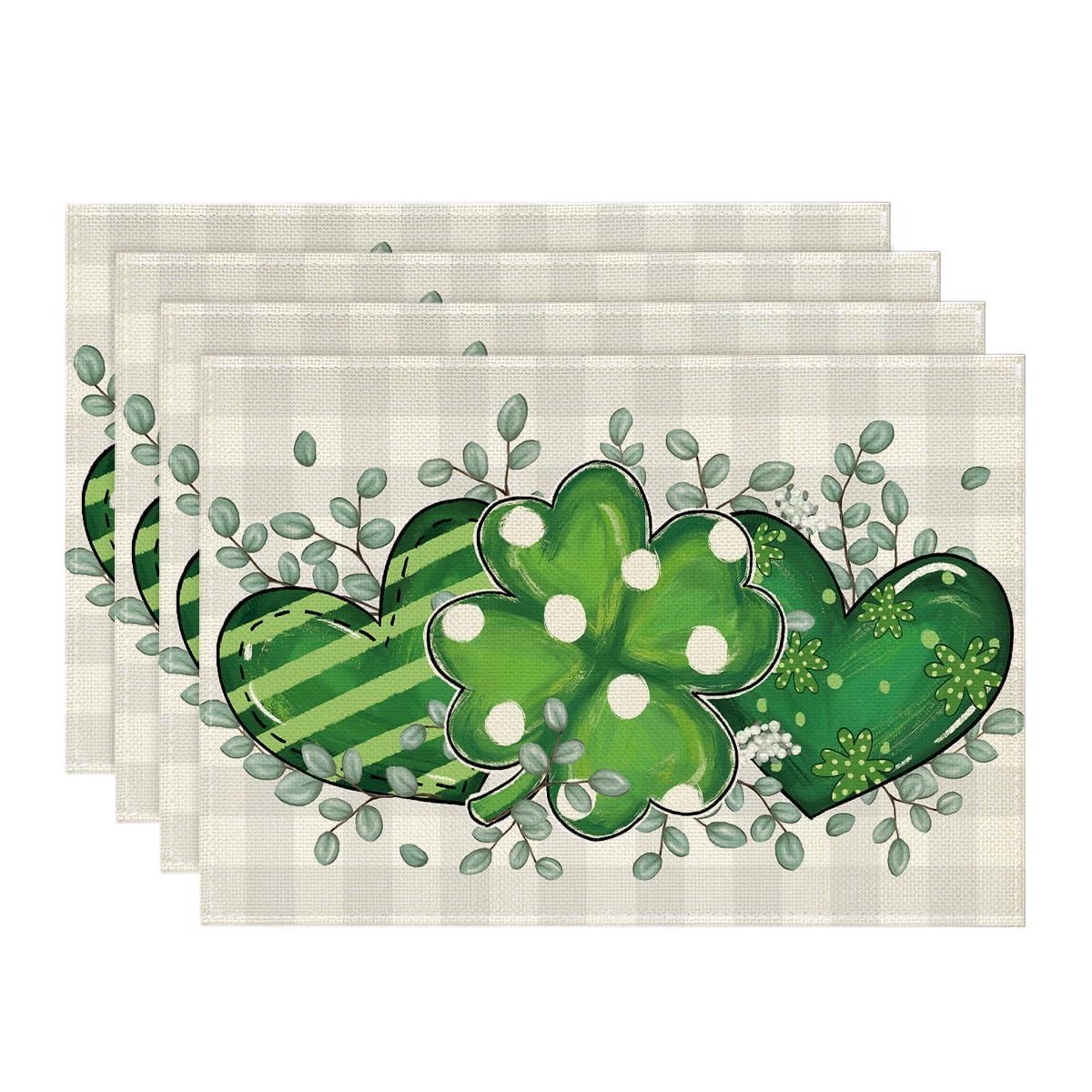 

Bufflao Plaid Shamrock St. Patrick s Day Placemats Set of 4, 12x18 Inch Seasonal Spring Table Mats for Party Kitchen Dining Decoration 12 x 18 , Placemats Set of 4