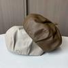 PU Octagonal Hat Women's Autumn and Winter New Beret Designer Niche Retro Solid Color Leather Bud Hat