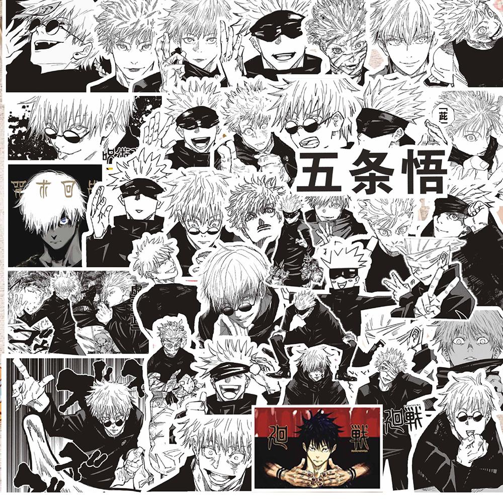 10/30/70pcs Black White Jujutsu Kaisen Stickers Cool Gojo Satoru Cartoon Decal DIY Luggage Suitcase Guitar Classic Anime Sticker