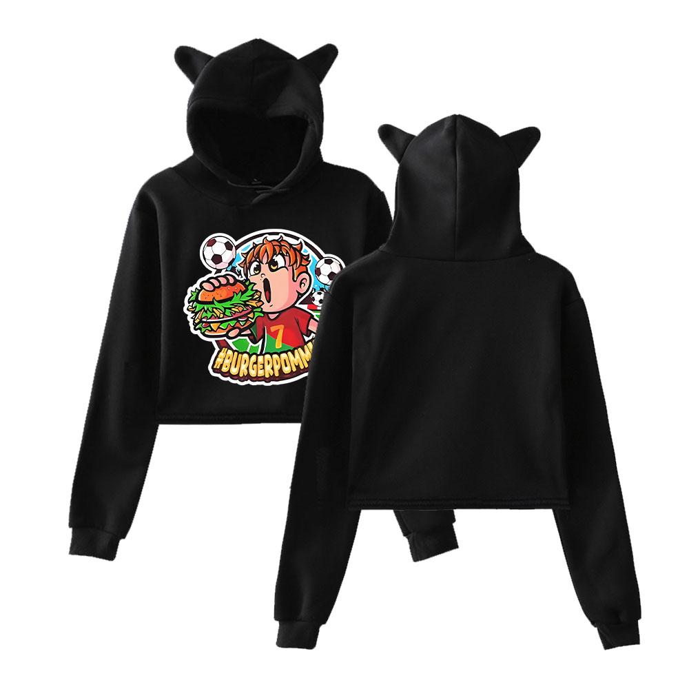 Fashion Icrimax Burgerpommes Printed Kawaii Crop Top Hoodie Funny Cropped Short Sweatshirt Hooded Pullover Women Tops Streetwear
