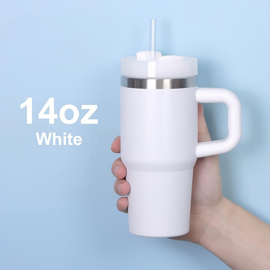 New 14oz Double Layer 304 Stainless Steel Insulated Car Cup With Lid And Straw