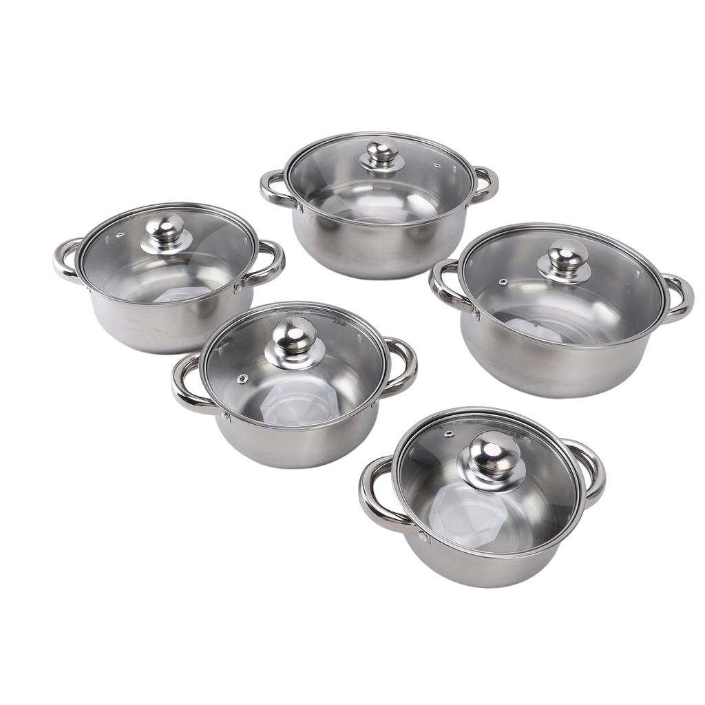 Set 5 pezzi Pentole in Acciaio Inossidabile Set di Pentole da Cucina Casseruola con Coperchio in Vetro Pentola per Brodo Pentola per Zuppa con 2 Manici