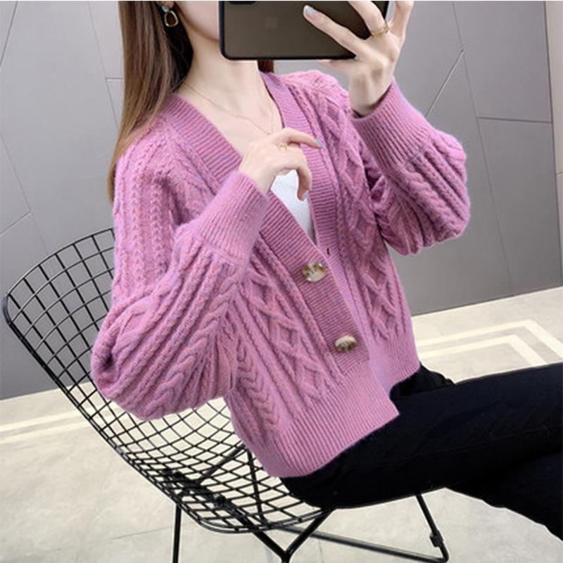Women's Autumn 2025 Stylish Solid Color Knitted Cardigan - Thickened Short Versatile Coat