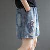 Embroidered denim shorts with holes women's summer Sexy elastic high waisted loose splicing casual short pants female 2025