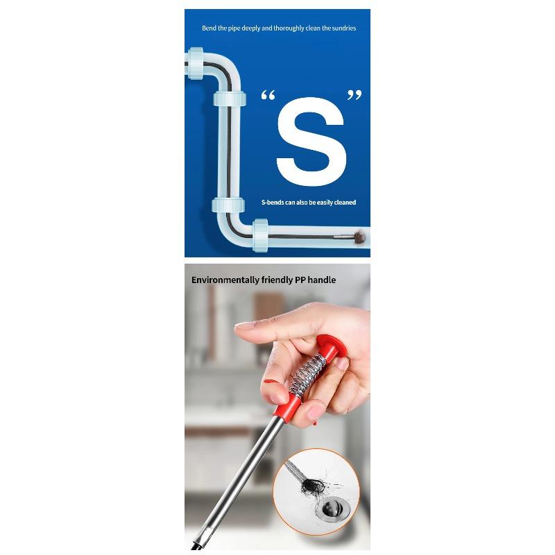 60cm Spring Pipe Dredging Tools, Drain Snake, Drain Cleaner Sticks Clog Remover Cleaning Household for KitchenBending Sink Tool