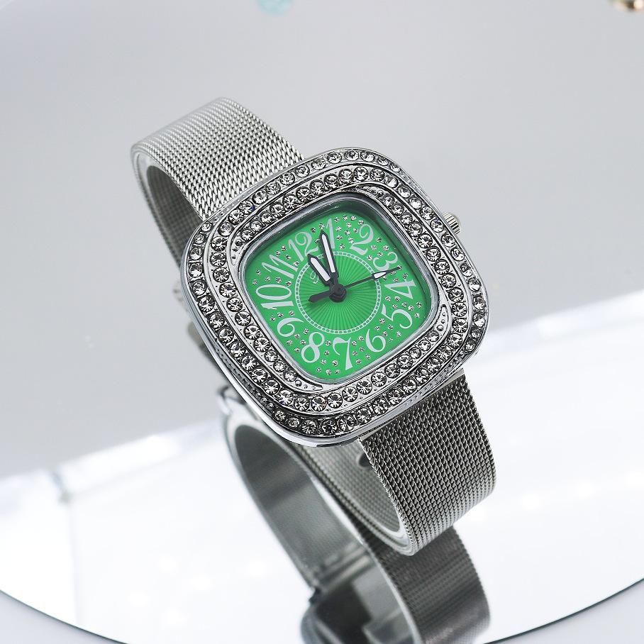 

Роскошные Женские Серебристый Корпус Квадратный Дизайн с Арабскими Цифрами Кварцевые Часы Модные Стальной Ремешок Женские Платье Подарок Часы Наручные зелёный