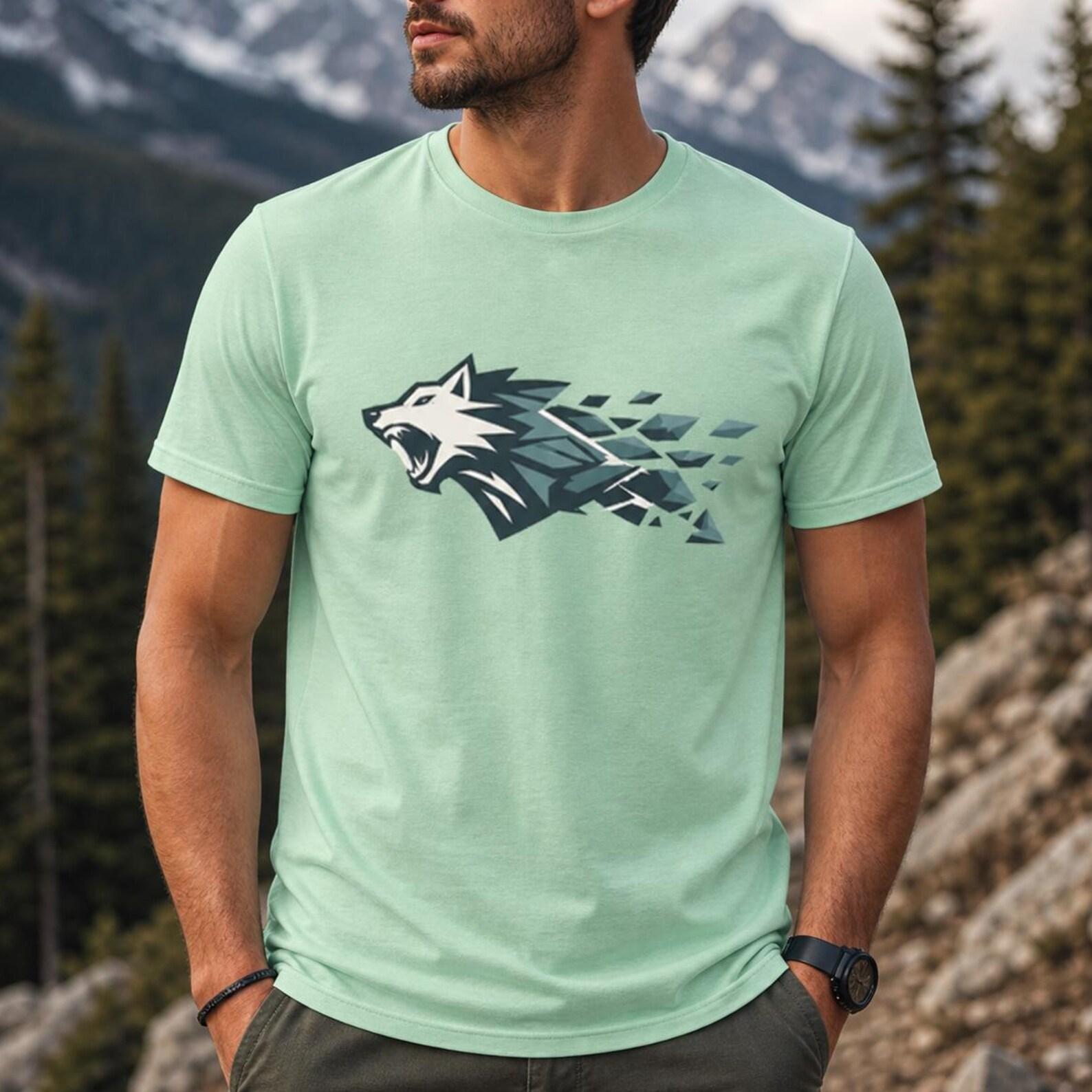 Abstract Geometric Wolf Head Shirt, Modern Animal Graphic Tee 2XL