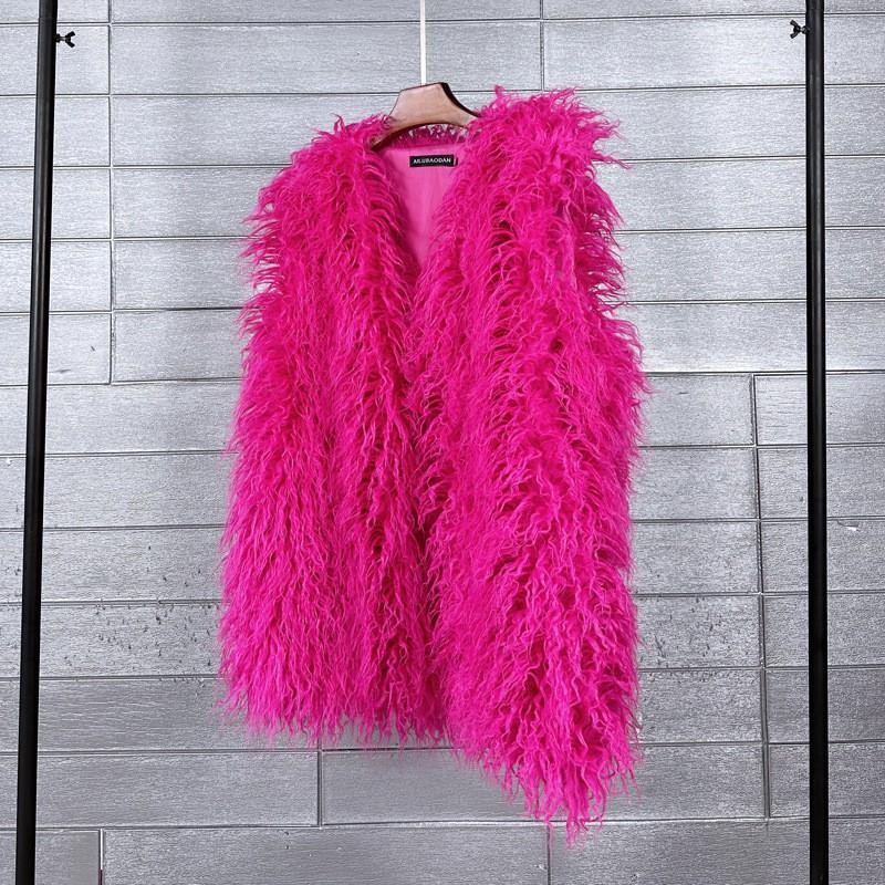 Plus Size Faux Shearling Vest Mid-Length Fur Coat Warm Sleeveless Jacket Women