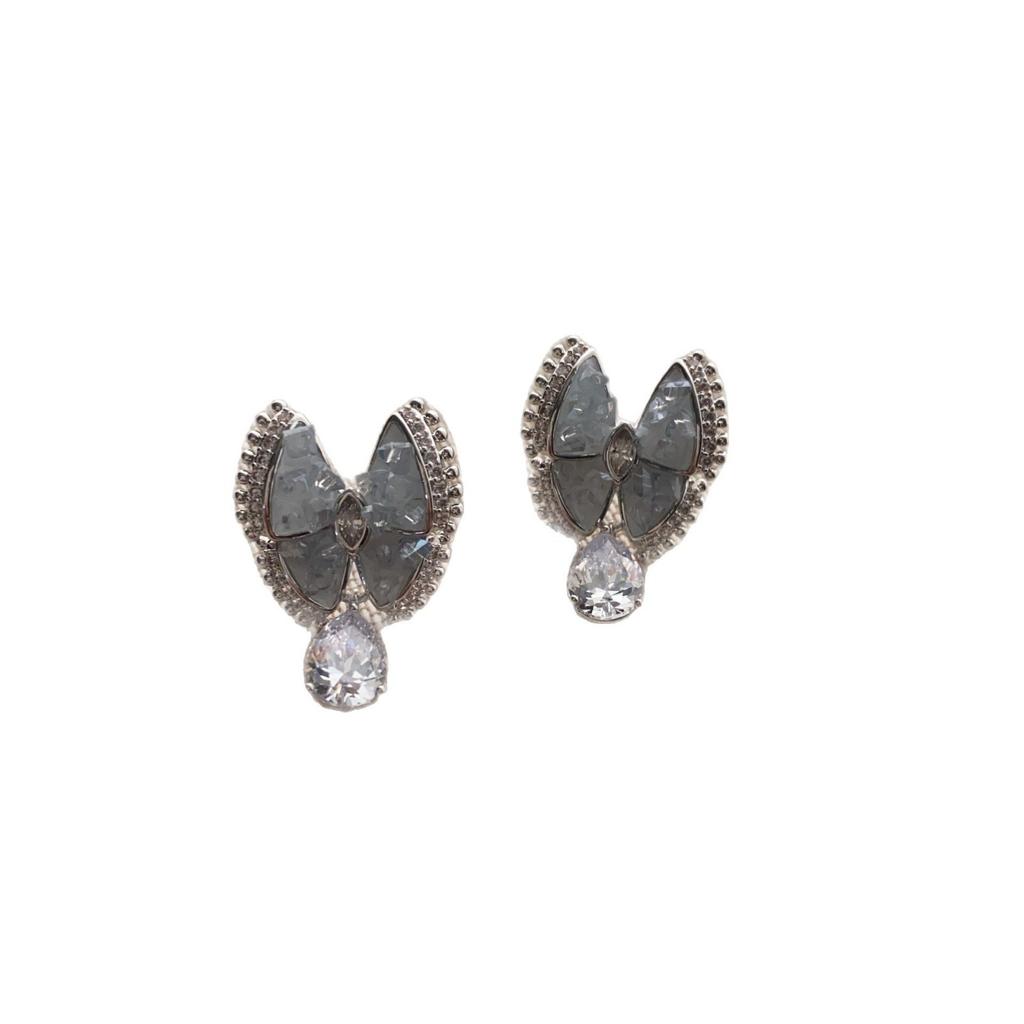 Smart Butterfly Shape Fashionable Zircon Double Love Earrings Design Sense Sweet Earrings Super Flash Fashion Versatile