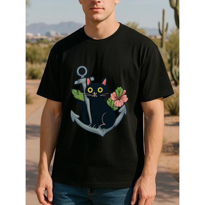 

Adorable Short-Sleeved T-Shirt Featuring a Warm And Cozy Cat Anchor Design for Men, Crafted from High-Quality Breathable Fabric. This Top Is Perfect 4XL чорний