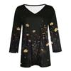 Women's Tops Three-quarter Sleeve Shirt V-neck Loose Casual Shirt Floral Print T-shirt