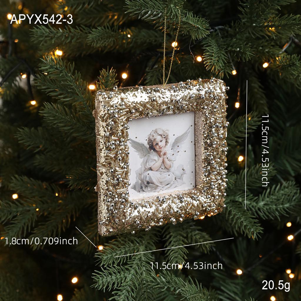 Foam Frame Angel Christmas Tree Pendant Golden Silver Square Circular Frame Hanging Christmas Decoration
