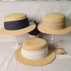 Folded Ribbon Raffia Flat-top Straw Hat Women's Summer Flat-brimmed Top Hat British Sunscreen Sun Hat Vacation