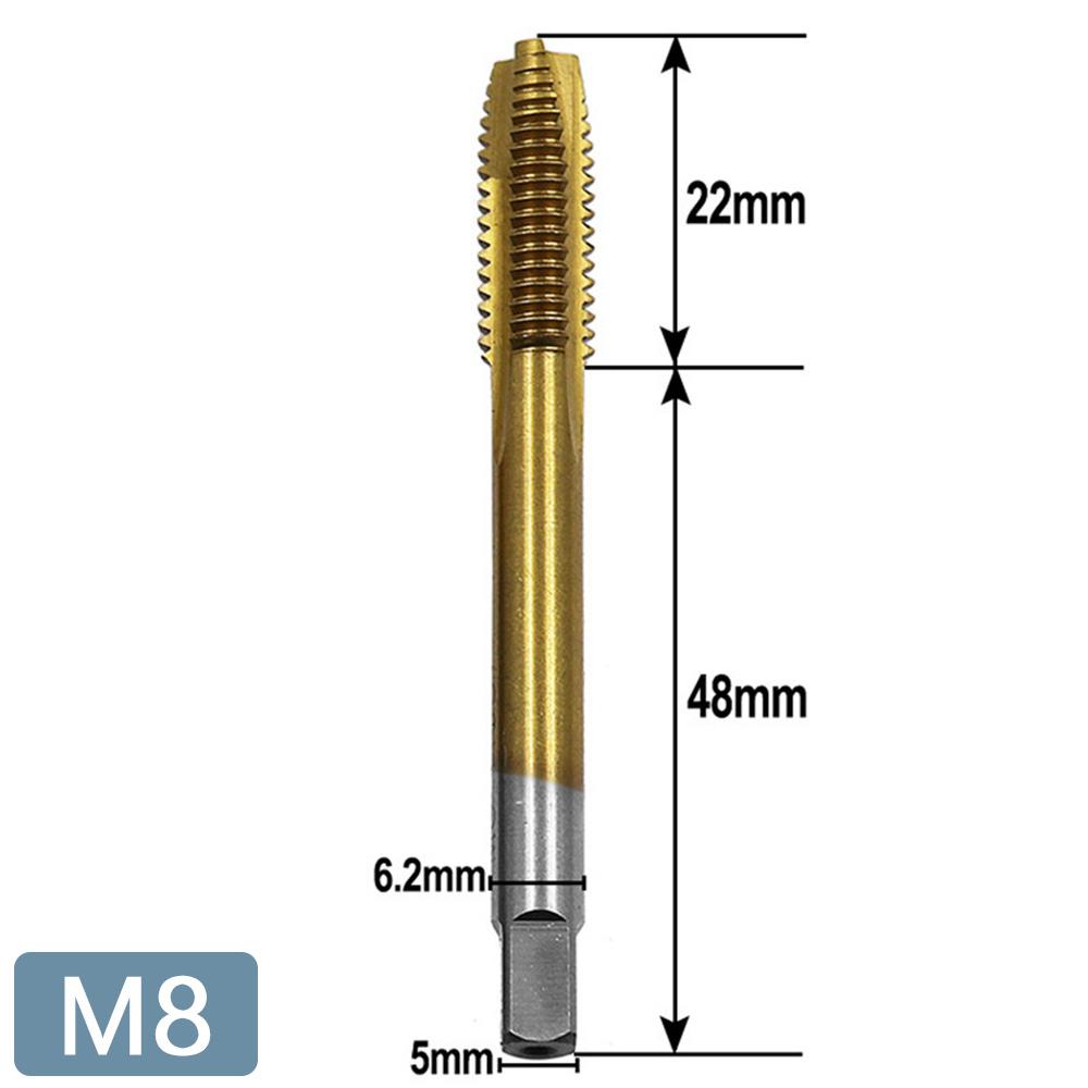 STONEGO 1/5/10PCS Titanium Coated Thread Tap Drill Metric HSS6542 Spiral Fluted Screw Tap M3/M4/M5/M6/M8
