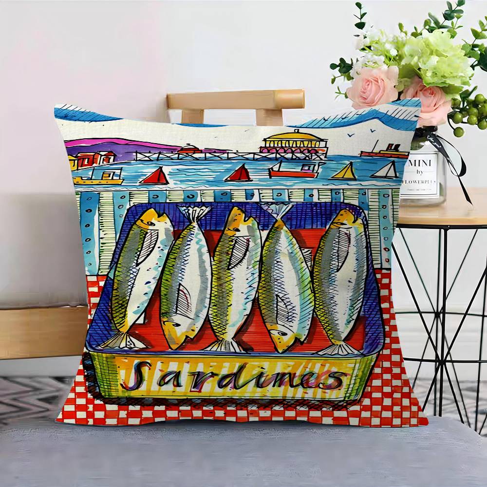 Colorful Sardine Lobster Fish Ocean Animal Pillow Cover For Bedroom Room And Living Room Sofa Decorative Cushion Cover