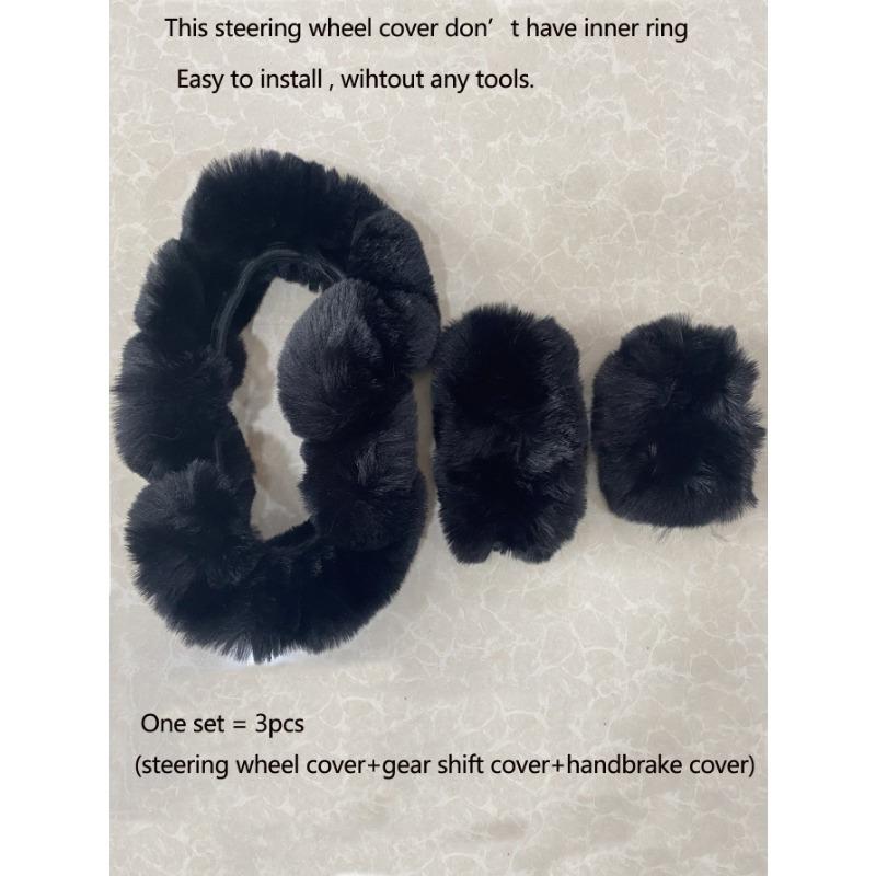 3-teiliges Set aus einfarbigen, flauschigen Lenkrad-, Handbrems- und Schalthebelbezügen