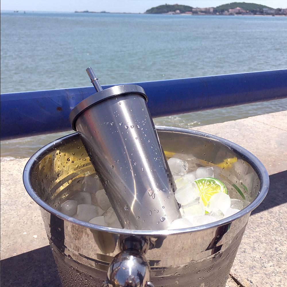 500ml 304 Stainless Steel Cup Hot Cold Drink Vacuum Insulated Flask Straw Lid Set Coffee Mug Portable Travel Tumbler
