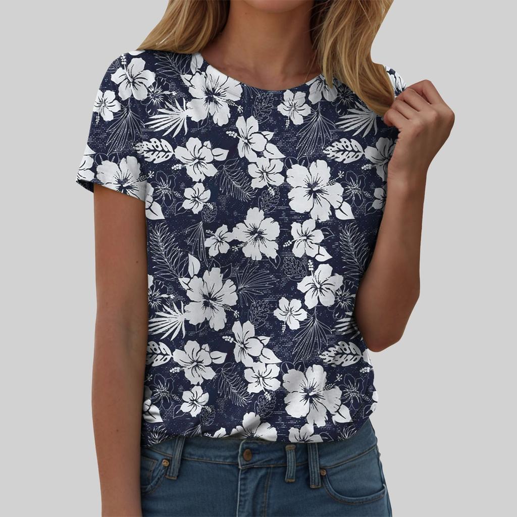 Women's Flower Print Top Fashionable Loose Short Sleeve Comfortable T-Shirts Women’s