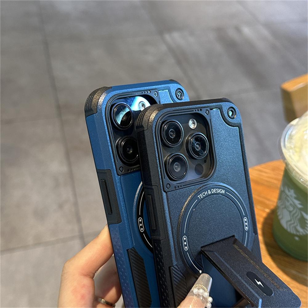 Military Hard Matte Defender Shockproof for Magsafe Case For iPhone 16 15 14 13 12 11 Pro Max Plus Luxury Magnetic Stand Cover