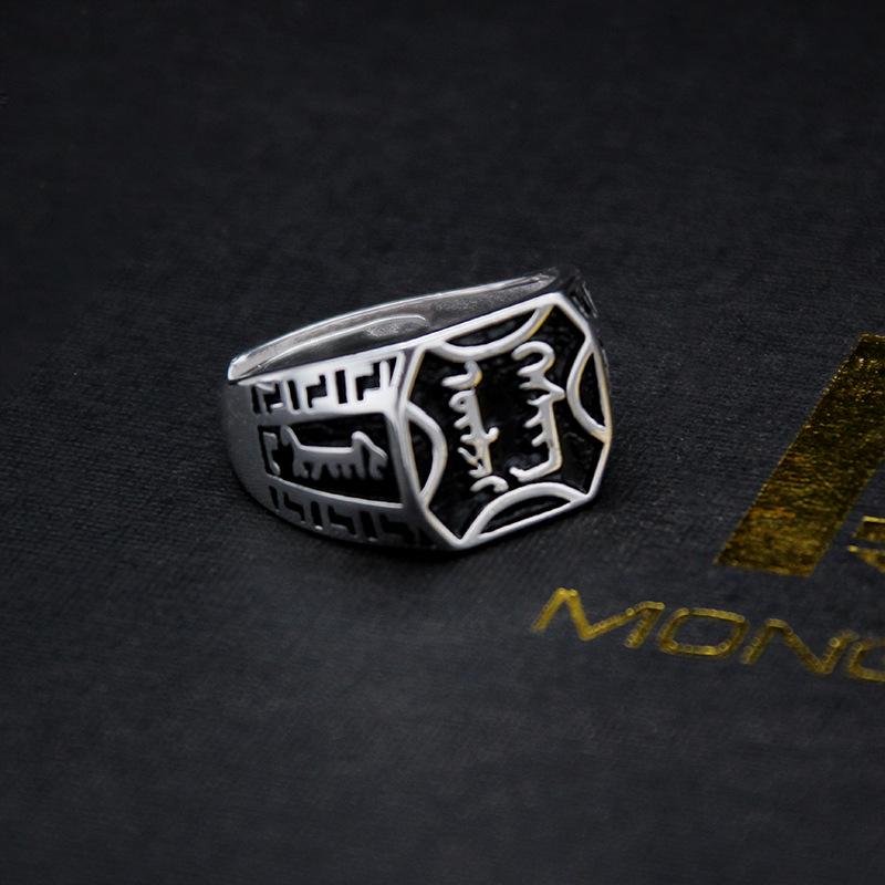 Yin Taifei Retro Thai Silver Men s Ring with Mongolian Script - Ethnic Style Adjustable Open Design Adjustable Open
