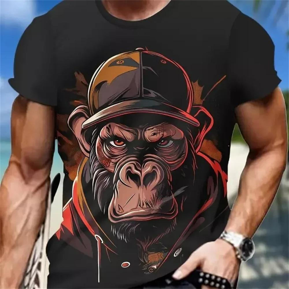 Hip Hop Monkey Pattern Print T-shirts O-Neck Short Sleeve Tee Designer Clothes Men Monkey Print Clothes Men Designer T-shirts
