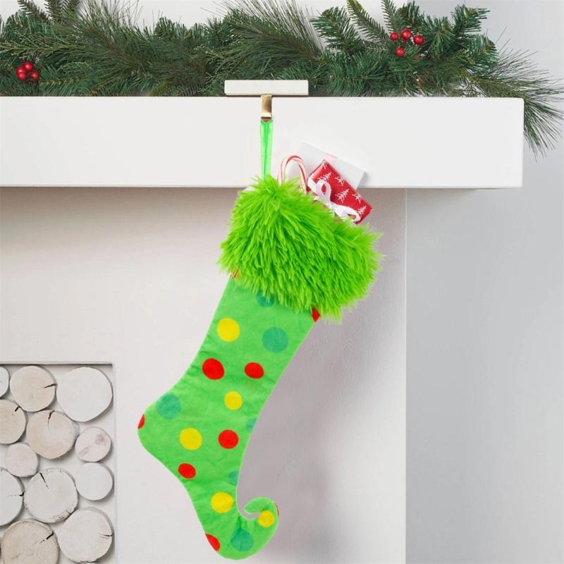 Large Christmas Stocking Soft Fabric Hanging Sock Holiday Party Gifts Bag Decoration For Christmas Tree Ornament Mantels