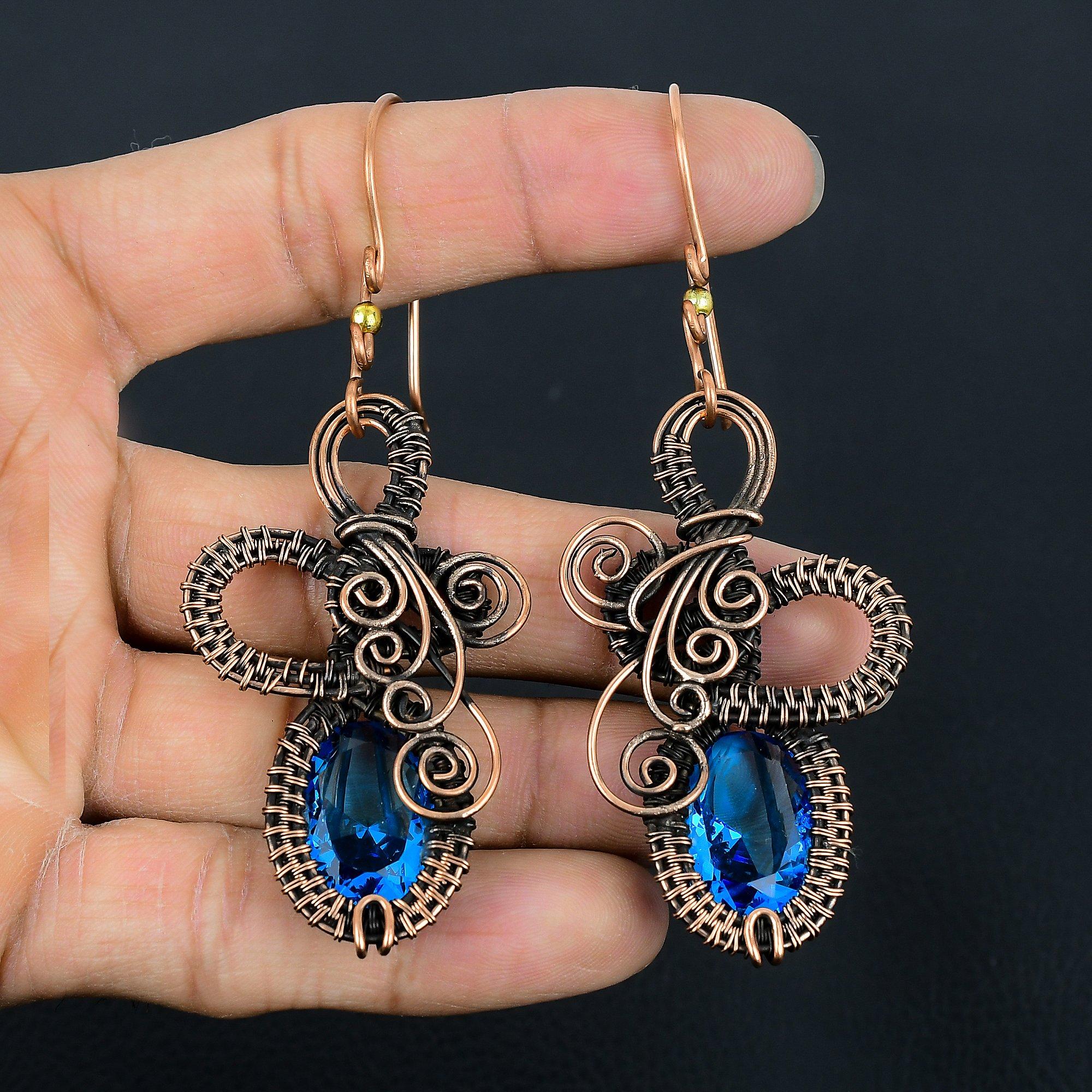 

Танзанит Серьги из драгоценных камней ручной работы, Серьги, обернутые медной проволокой 999 пробы, Антикварные украшения, Серьги для подарка на помолвку 2.55 Inches