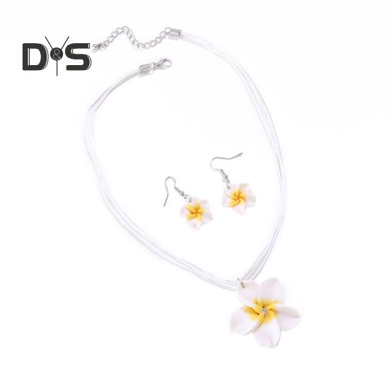 

2 шт./компл. женский комплект ювелирных изделий большой цветок кулон ожерелье серьги-подвески комплект мягкие керамические цветочные ювелирные изделия подарок белый