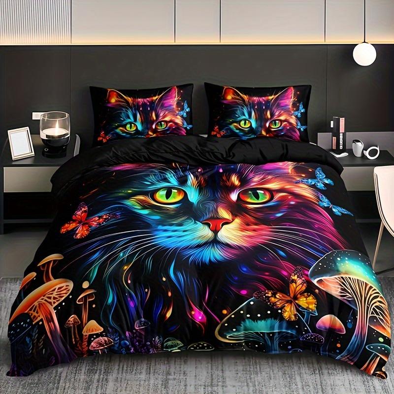 

Kitten And Mushroom Duvet Cover Set Soft Breathable Hd Printing Bedding Set For Home Dorm Decor 90X200cm