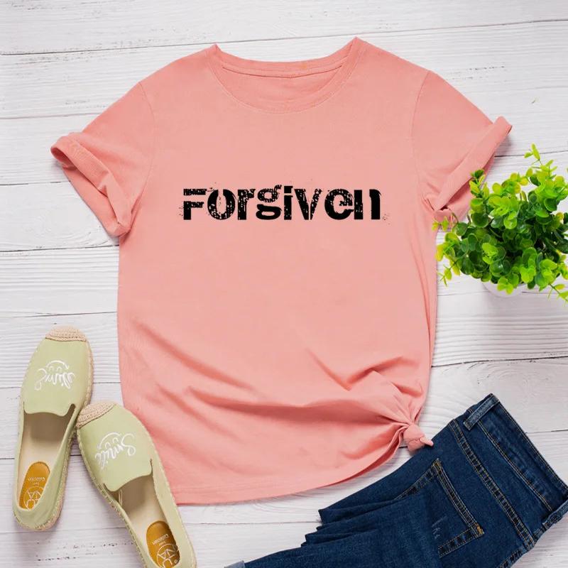 Forgiven Letter Print Women T Shirt Short Sleeve O Neck Loose Women Tshirt Ladies Tee Shirt Tops Clothes Camisetas Mujer