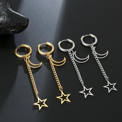 Edelstahl Mond Stern Anhänger Ohrringe für Frauen Ohrstecker Hip Hop Creolen Gothic Mädchen Schmuck Accessoires Beste Geschenke