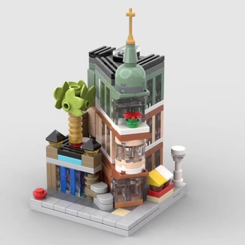 MOC Mini Street View City Series Boutique Hotel Puzzle Assembled Building Block Model Toy