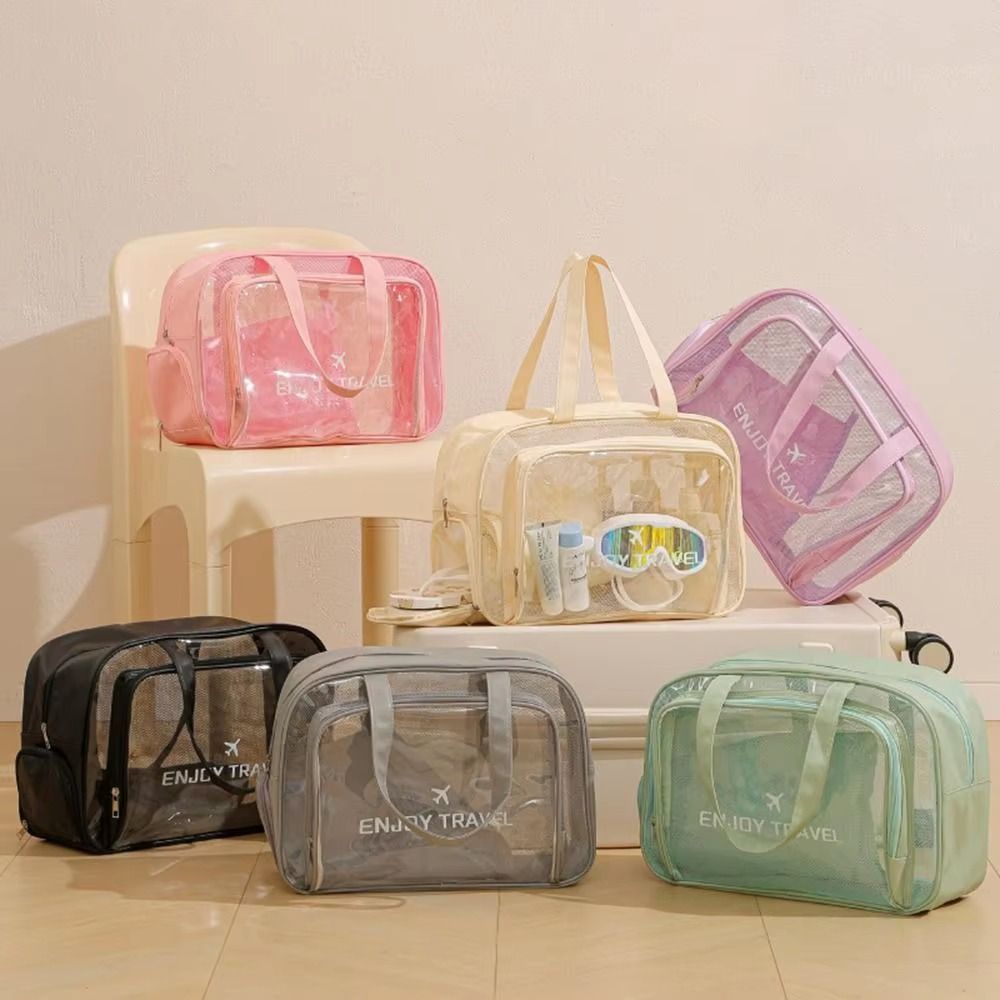 Pu Transparent Waterproof Cosmetic Bag Large Capacity Makeup Bag Women's Travel Storage Bag  Travel