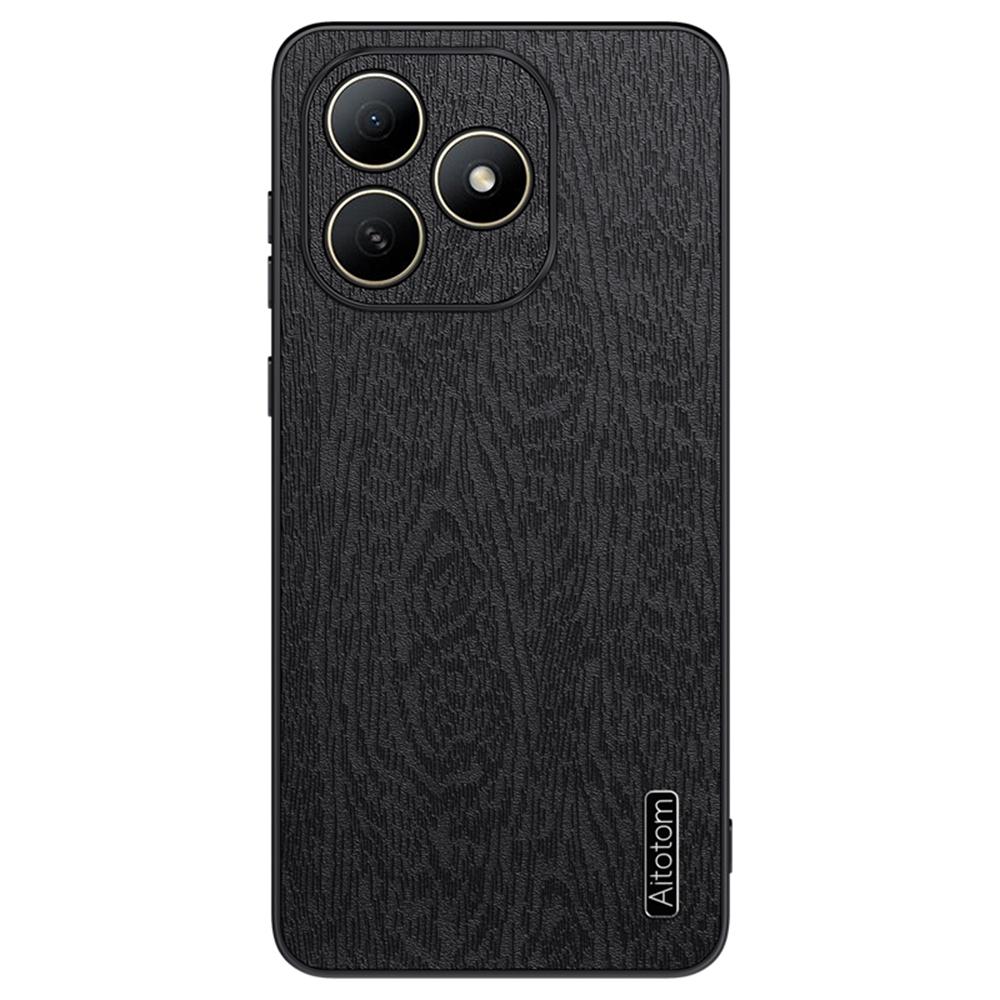 

For Wiko Hi Enjoy 80S 5G Case Wood Texture PU Leather Coated PC TPU Phone Cover Black