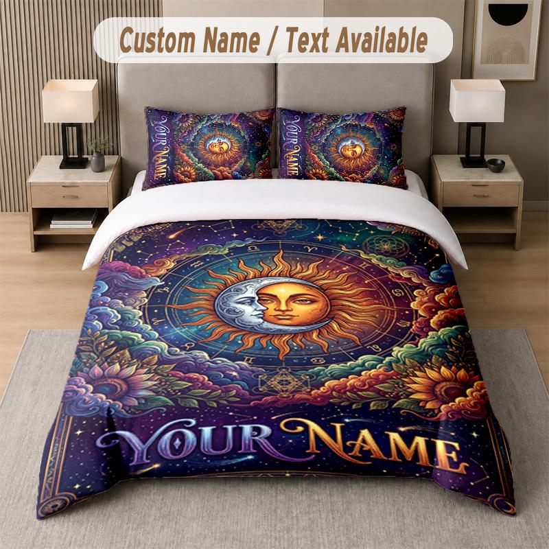 Space Cosmic Theme Custom Text Or Name 3Pcs Bedding Set 1 Flat Sheet & 2 Pillowcases Personalized Home Bedding