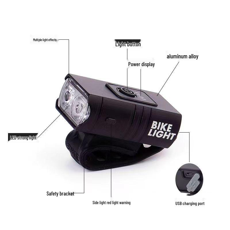 2*T6 USB Wiederaufladbares Aluminium Fahrradvorderlicht mit Leistungsanzeige für Nachtfahrten