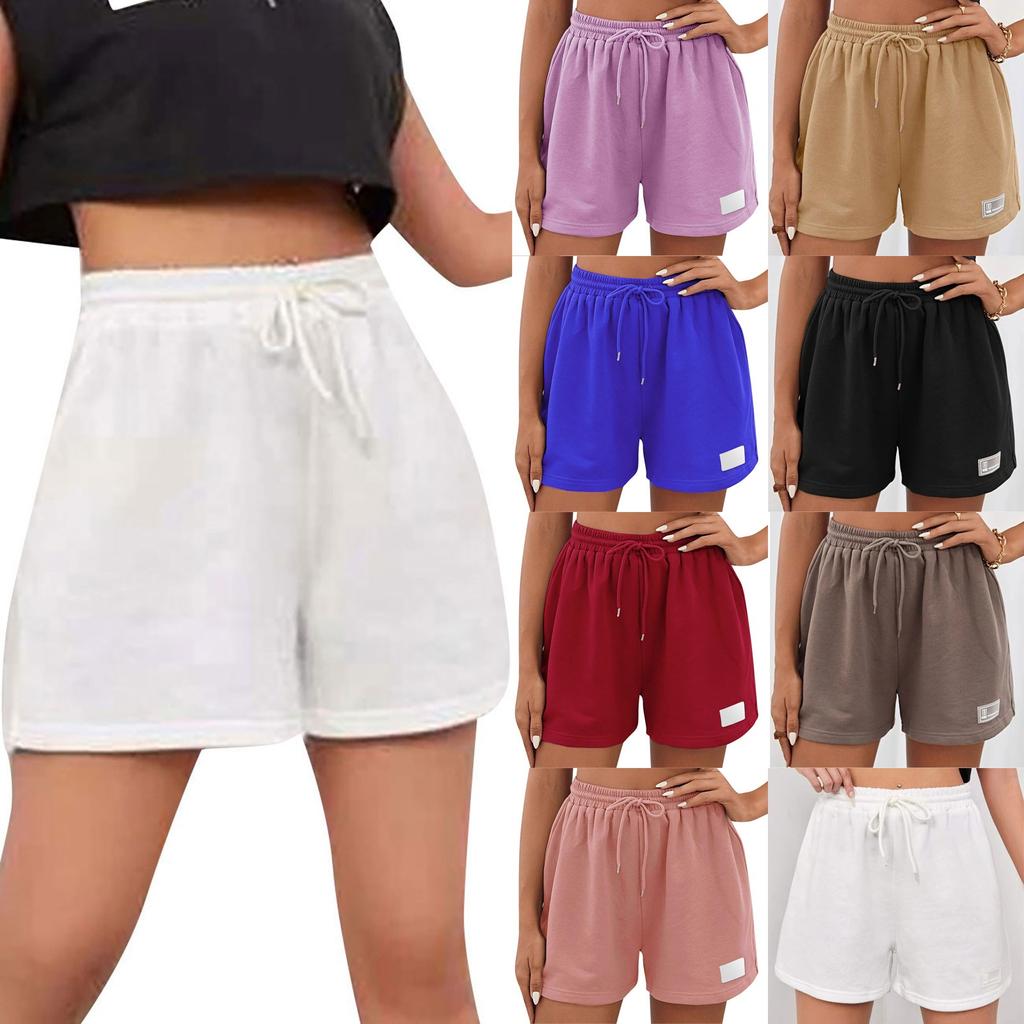 Women's Summer Drawstring Waist Patch Detail Shorts Casual Pants
