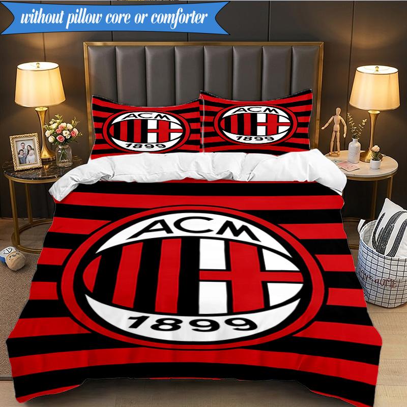 Set Biancheria da Letto Morbido Stampato AC Milan 3 Pezzi, Include 1 Copripiumino e 2 Federe Perfetto per Camera da Letto, Dormitorio, Regalo per Fan
