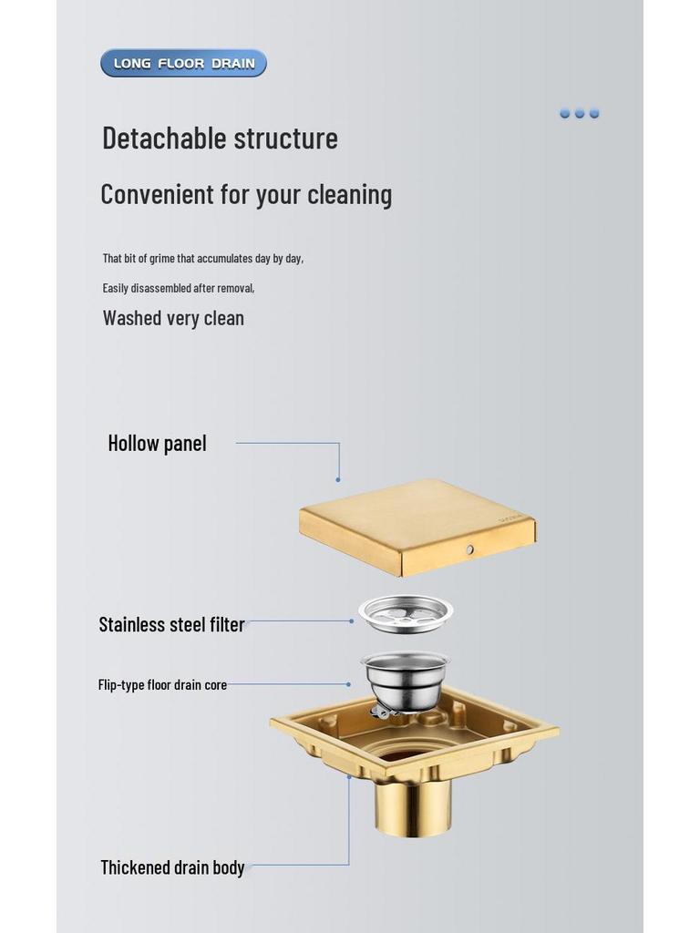 15x15 Odor-Proof Invisible Floor Drain, 304 Stainless Steel, Concealed for Bathroom or Shower Room