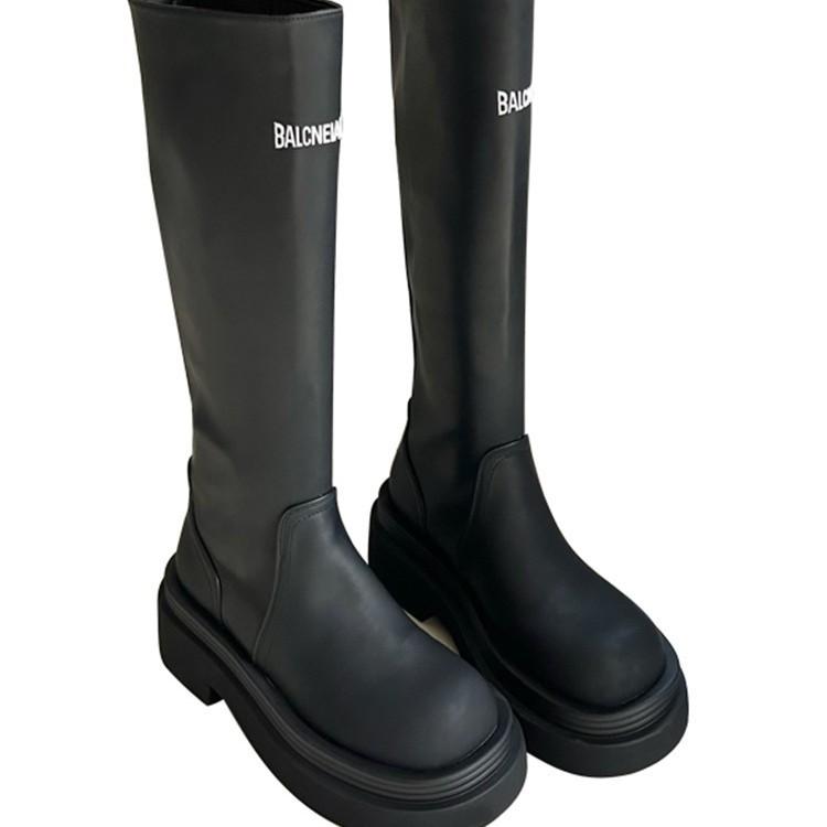 Soft leather version~ Small man heightening platform boots but knee knight boots 2025 new letter boots rain boots